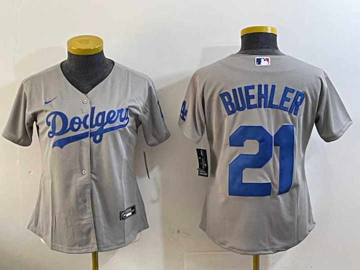 Womens Los Angeles Dodgers #21 Walker Buehler Grey Stitched Cool Base Nike Jersey